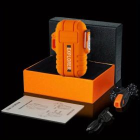 1pc USB Rechargeable Waterproof Windproof Electric Lighter; Portable Flameless Dual Arc Lighter; Smoking Accessory (Color: orange)