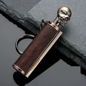 Creative Metal Keychain Lighter Wild Fire Ten Thousand Times Use Kerosene Lighters Gifts For Men (Color: Bronze snowflake skul)