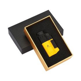 Lighter Puro Butane Jet Torch Lighter Gas Cigar Punch Pocket Cigar Lighters Outdoor Metal Cigar Smoker Accessories (Color: Yellow)