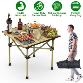 Folding Camping Table Portable Lightweight Carbon Steel Roll-up Picnic BBQ Desk with Carry Bag Heavy Duty for Outdoor Beach Backyard Party Patio (size: S(50x53CM))